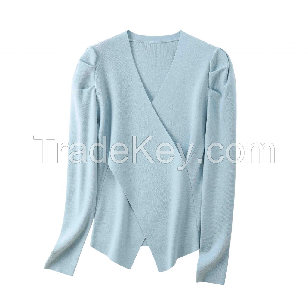 2026 Lady's Woollen Sweater French V-neck style makes you look slimmer