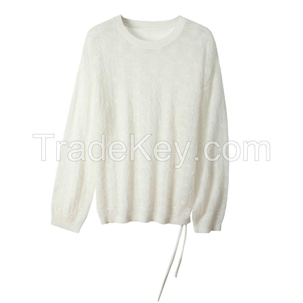 2026 Lady's Woollen Sweater Hollowed-out asymmetrical drawstring