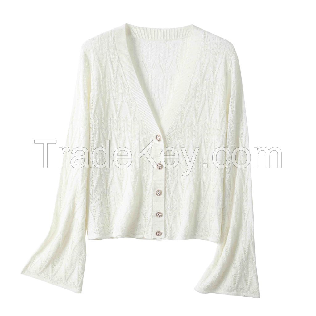 2026 Lady's Woollen Sweater Open-necked sweater with a hollowed-out design