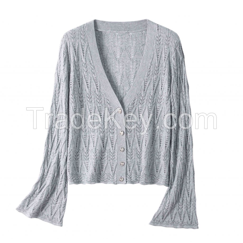 2026 Lady's Woollen Sweater Open-necked sweater with a hollowed-out design