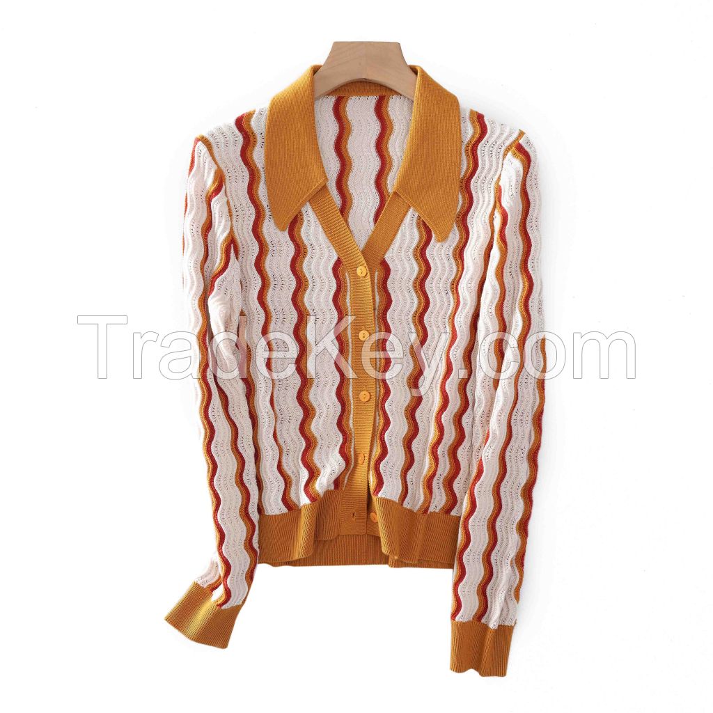 2026 Lady's Knitted shirt Wave pattern Elegant temperament