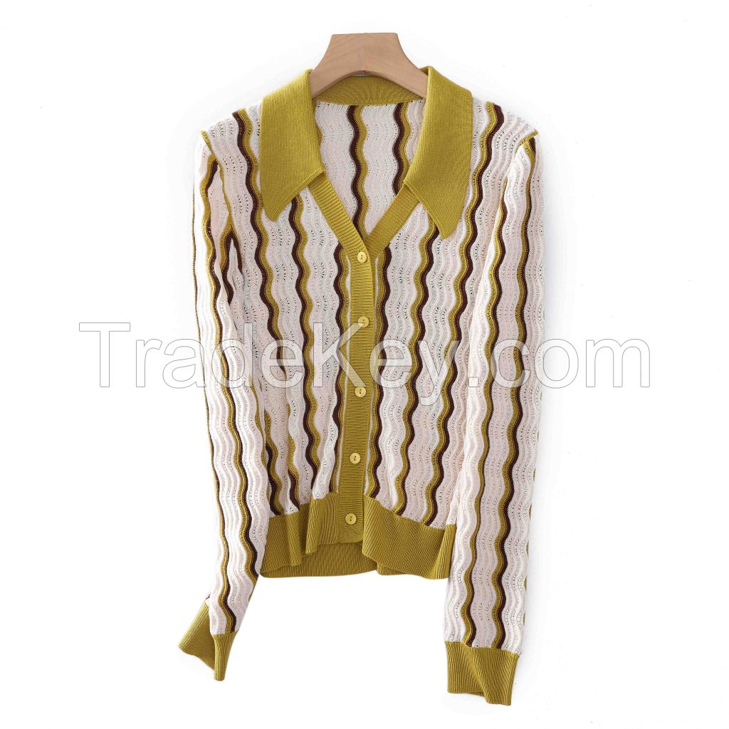 2026 Lady's Knitted shirt Wave pattern Elegant temperament
