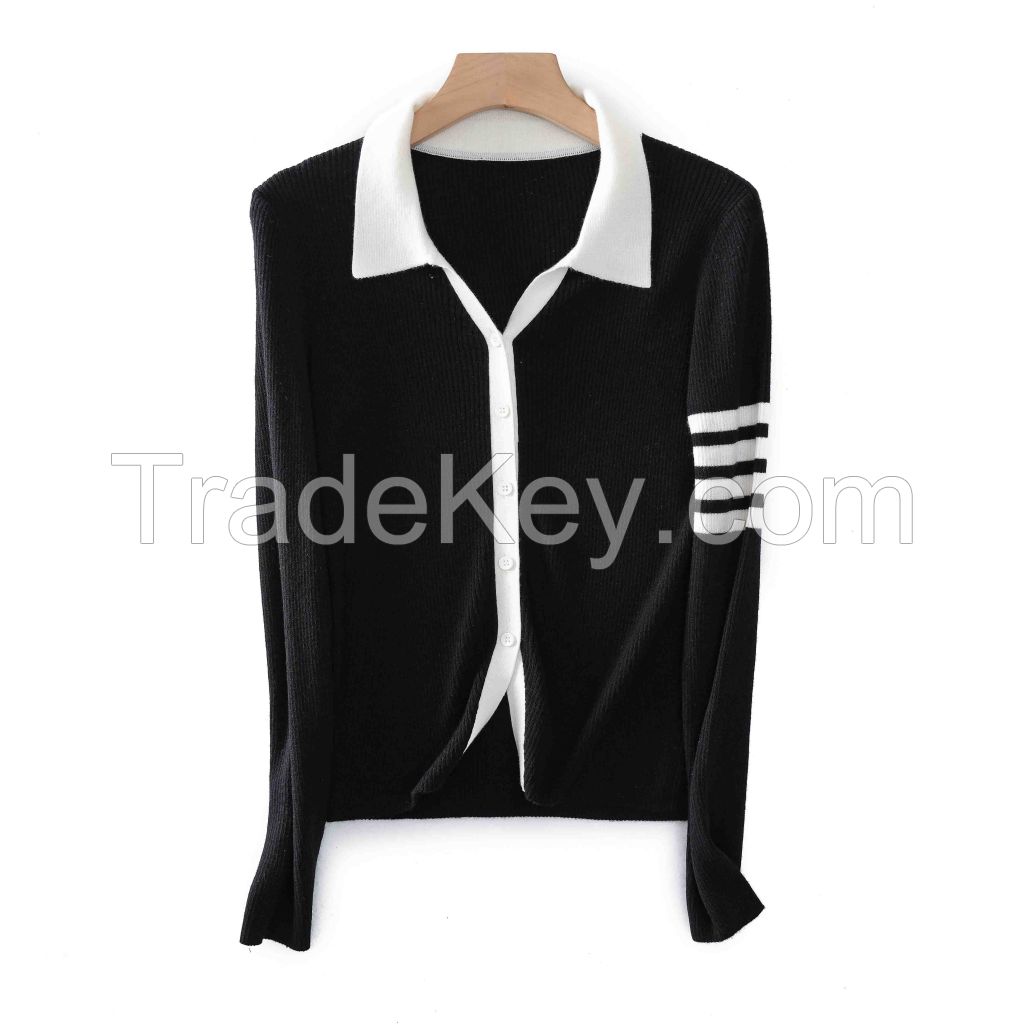 2026 Lady's Sweatshirt Knit Button-up Cardigan Lapel collar
