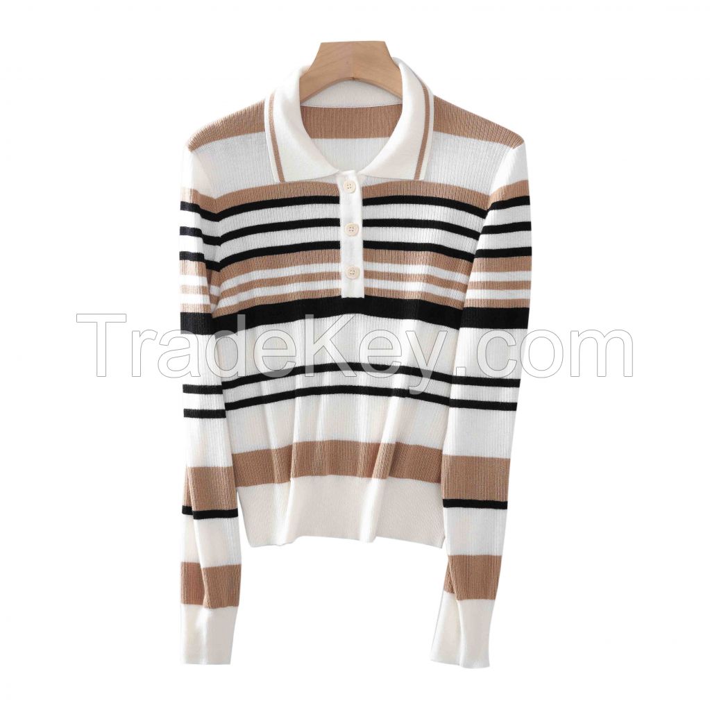 2026 Lady's Sweatshirt Knit Pullover Lapel collar