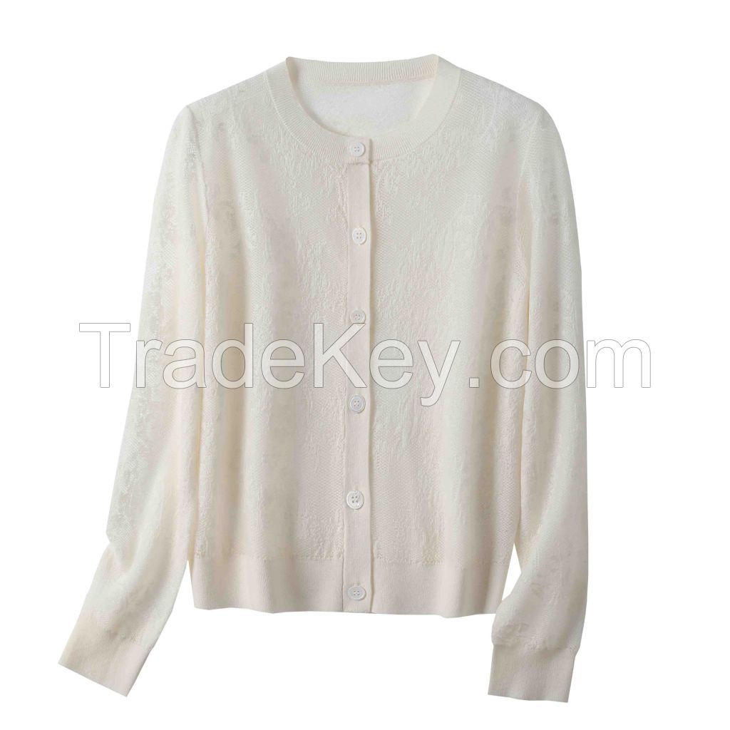 2026 Lady's Woollen Sweater Crew neck Button-up cardigan