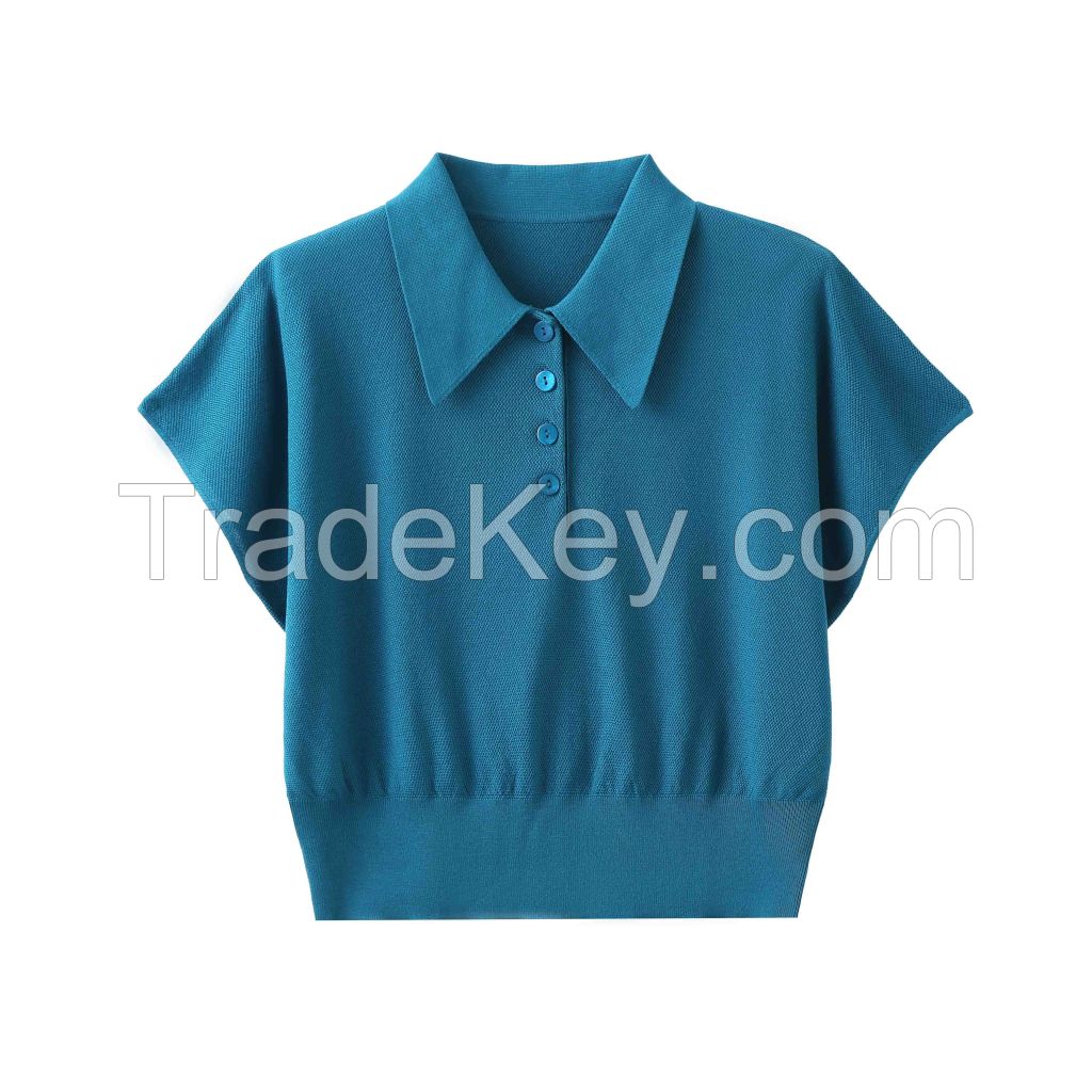 2026 Lady's Lyocell T-shirt  Lapel collar Pullover 