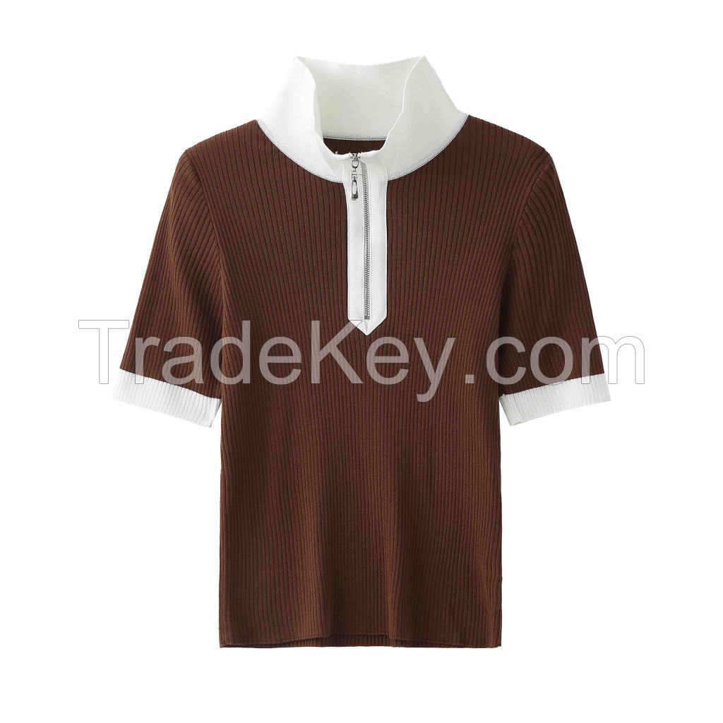 2026 Lady's Lyocell T-shirt  Zip-up turtleneck Pullover 