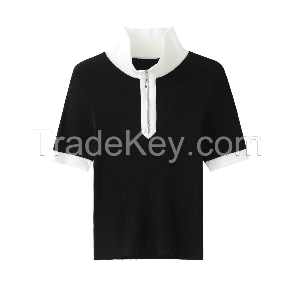 2026 Lady's Lyocell T-shirt  Zip-up turtleneck Pullover 