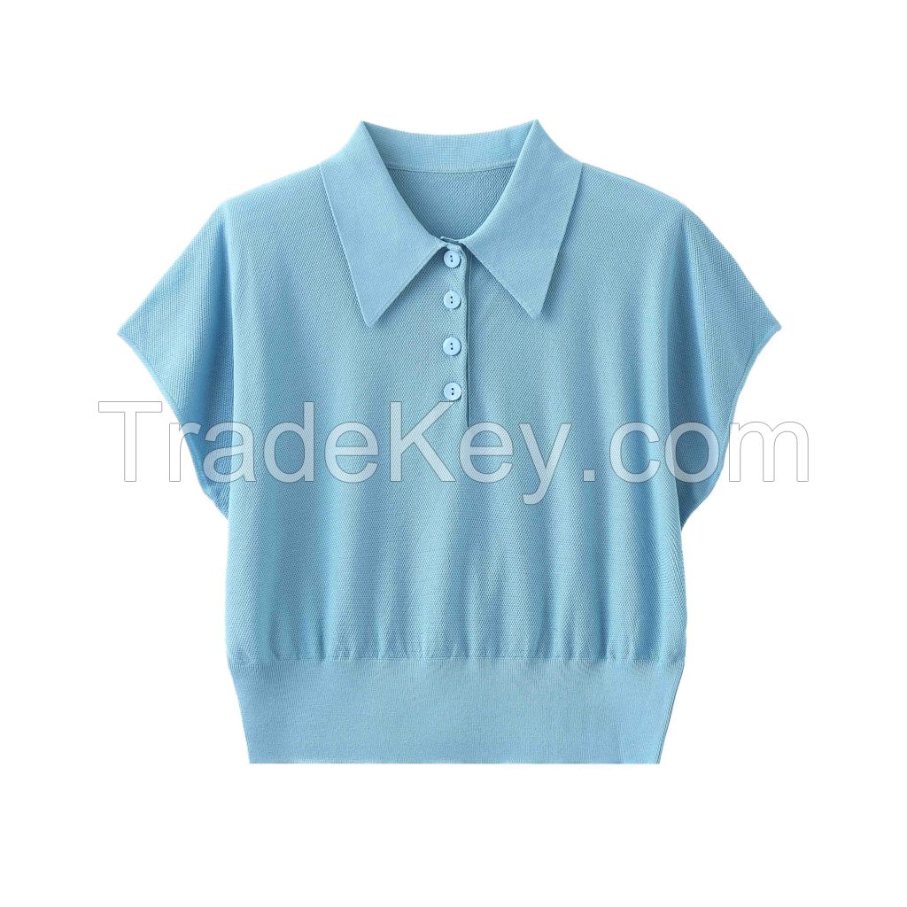 2026 Lady's Lyocell T-shirt  Lapel collar Pullover 