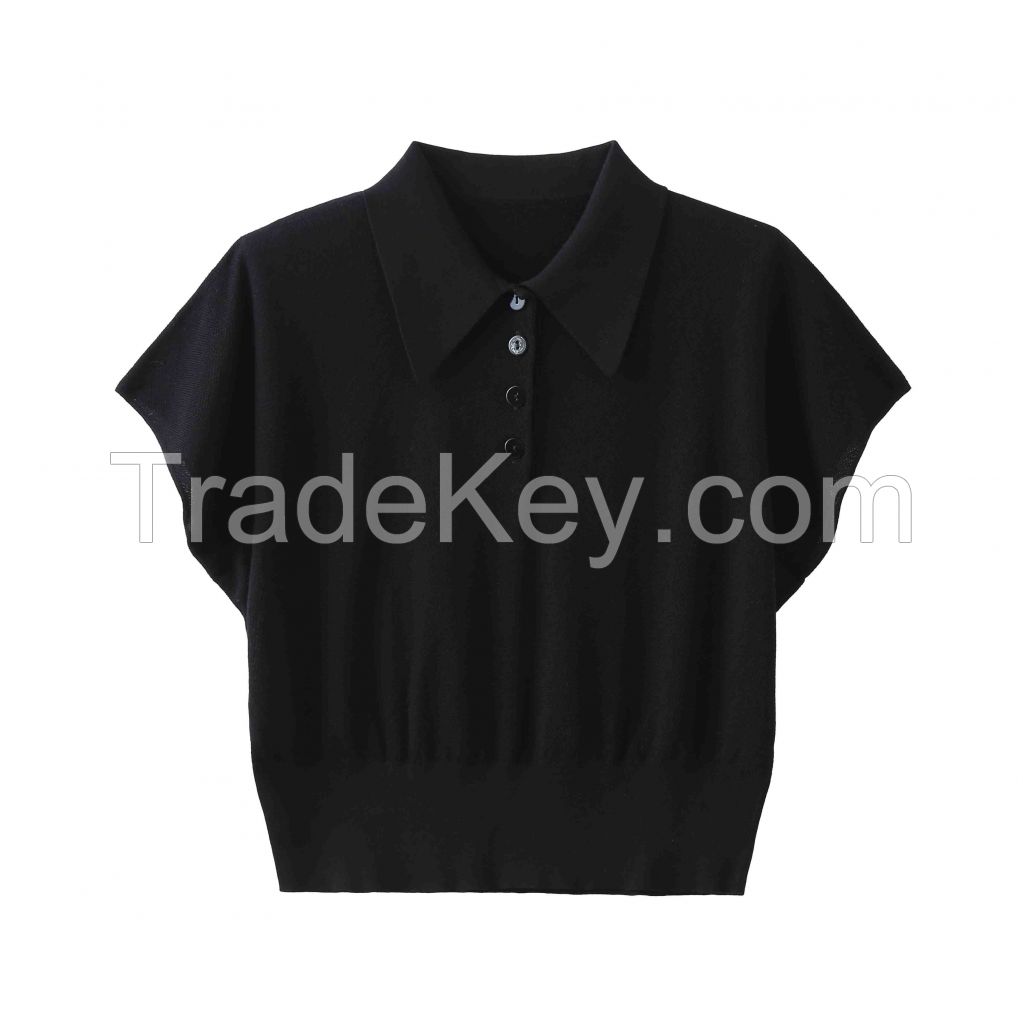 2026 Lady's Lyocell T-shirt  Lapel collar Pullover 