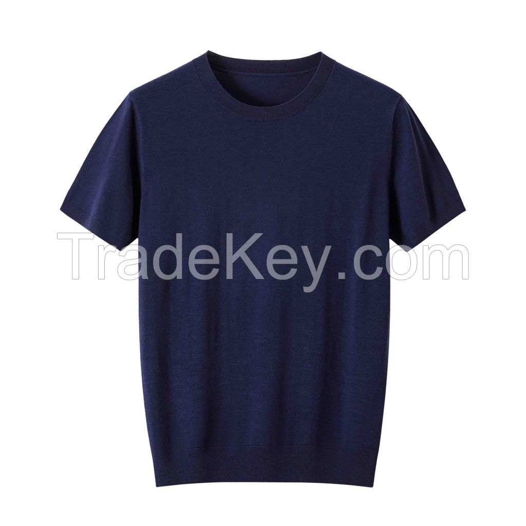 2026 Men's Woollen T-Shirt Solid Color Crewneck Short-sleeved Top