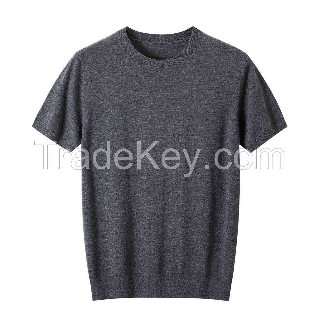 2026 Men's Woollen T-Shirt Solid Color Crewneck Short-sleeved Top