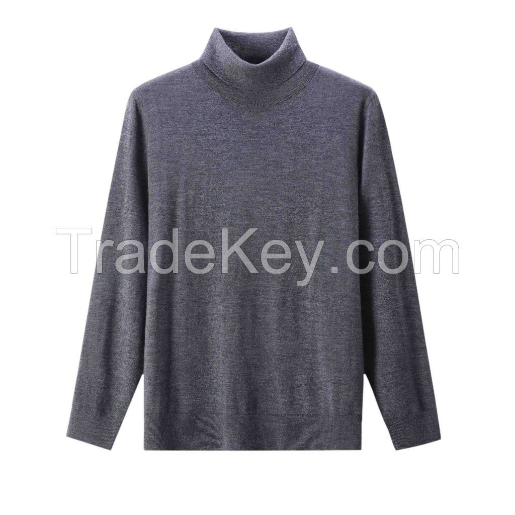 2026 Men's Woollen Sweater High-neck Solid Color Versatile Top