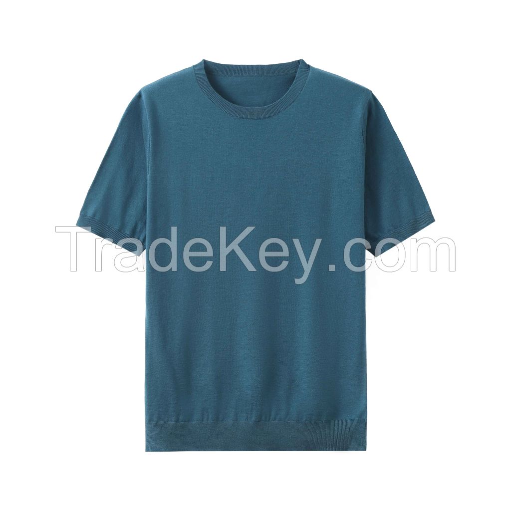 2026 Men's Wool-blend T-Shirt Solid Color Crewneck Short-sleeved Top