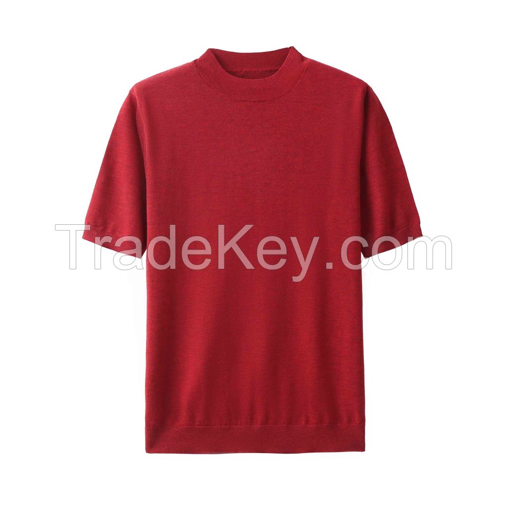 2026 Men's Wool-blend T-Shirt Solid Color Crewneck Short-sleeved Top