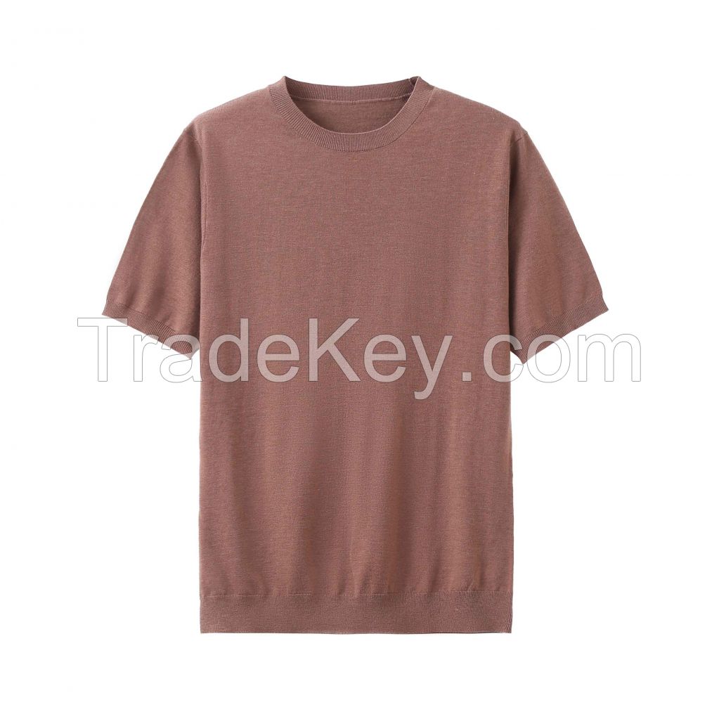 2026 Men's Wool-blend T-Shirt Solid Color Crewneck Short-sleeved Top