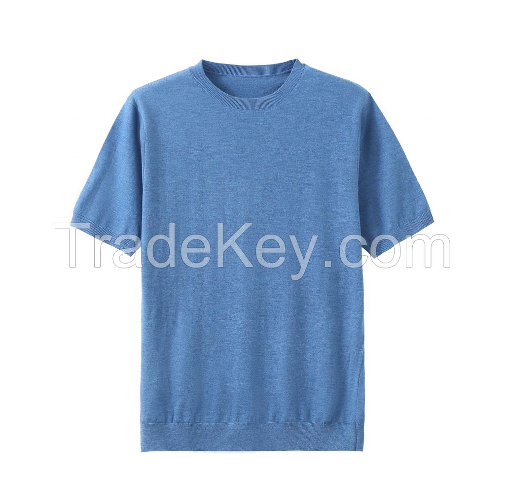 2026 Men's Wool-blend T-Shirt Solid Color Crewneck Short-sleeved Top