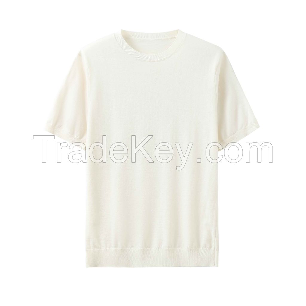 2026 Men's Wool-blend T-Shirt Solid Color Crewneck Short-sleeved Top