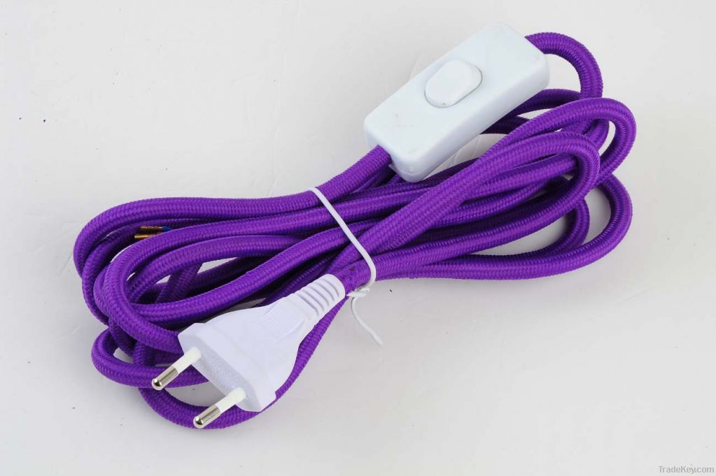 Colored braided power cord with switch and plug
