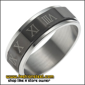 Black & silver Stainless steel men's ring with