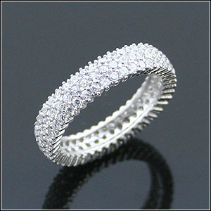 Full round Zircon Sterling Silver Ring with 2 Line