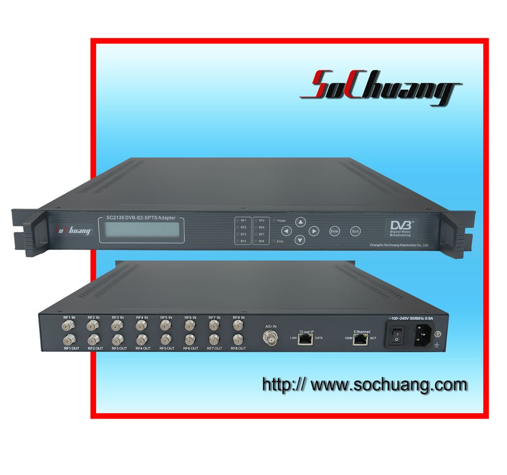 DVB-S2 8 SPTS IP Gateway (8 DVB-S in,64 UDP/multicast/Gigabit out)