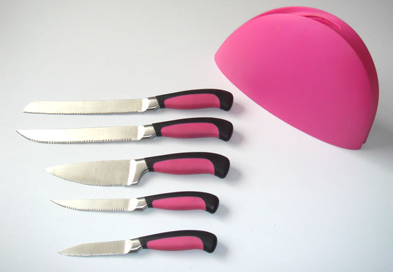 5pcs Plastic handle  kitchen knives with plastic block