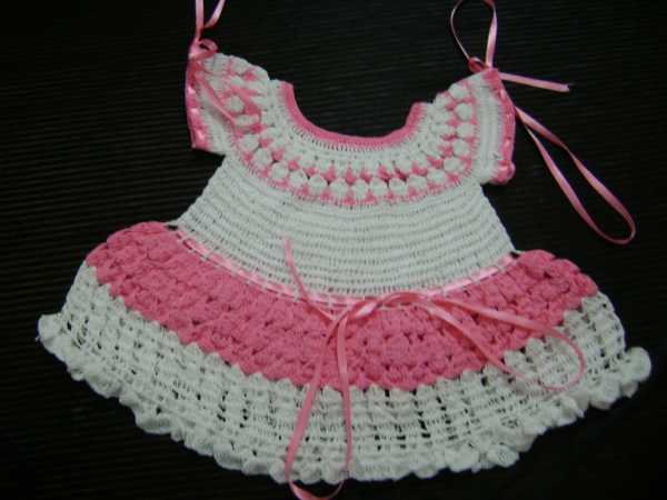Crochet Pink and white frilly dress for baby girls