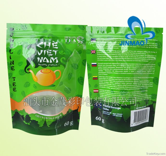 Customed tea standing bag with zipper