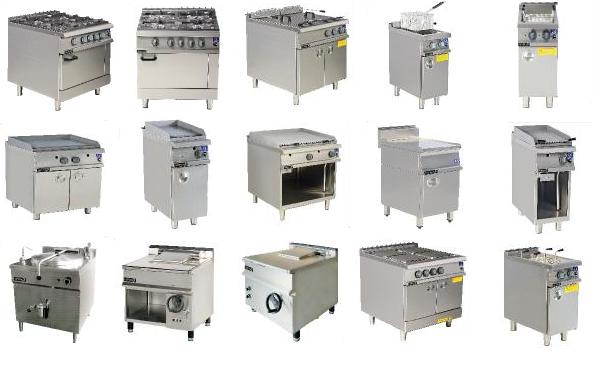 Cuisine, Gas-Elec. range, elctr. fryer, grills, Boiling pans, worktops,