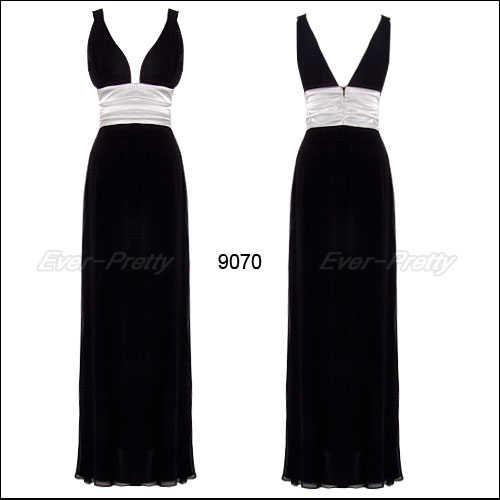 Sexy Black and White Double V Evening Gown