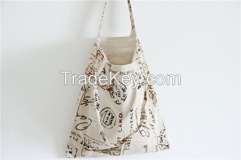 Printed Post Chapter Pattern Cotton Linen Shopping Bag Shoulder Bags