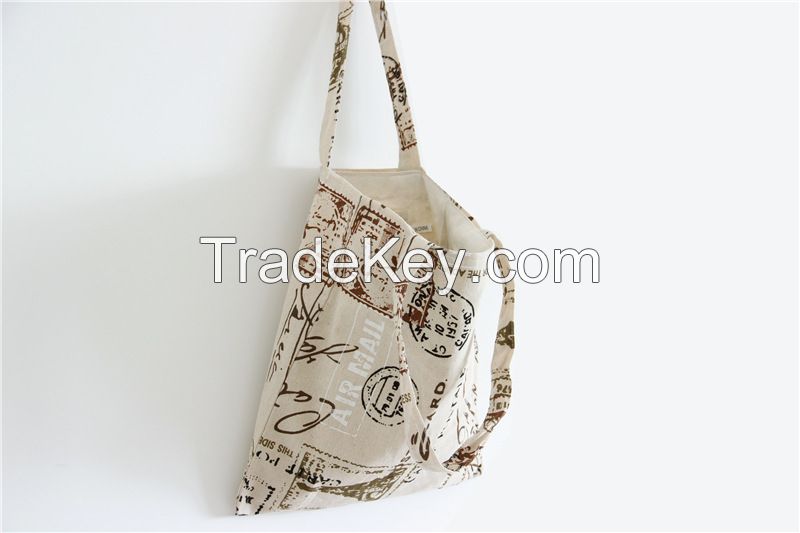 Printed Post Chapter Pattern Cotton Linen Shopping Bag Shoulder Bags