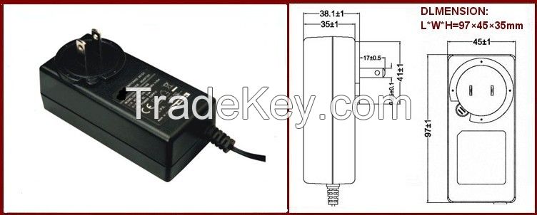 24W Wall Power adapter for router/cctv/led lighting