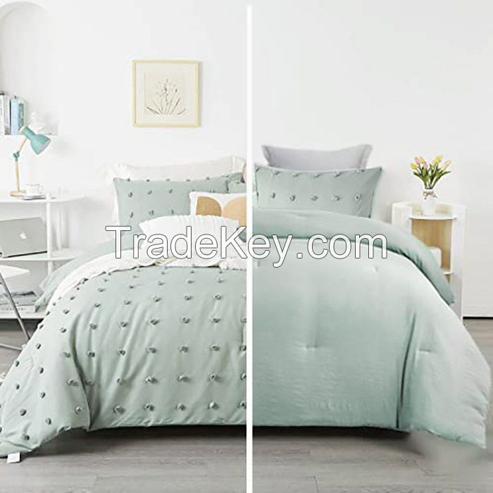 STUAA Pom Pom Pink 3PCS Comforter Set Tufted Jacquard Comforter
