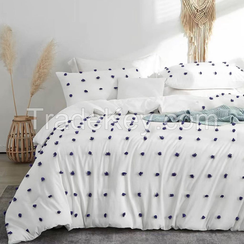 Tufted Reversible Navy Pom Pom All Season Down Alternative Bedding Comforter White&amp;Navy