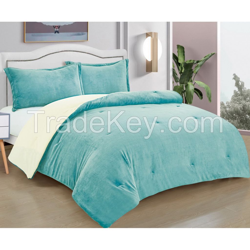 3PCS Comforter Set Flannel Fleece Ultra Soft Comforter Set with 2 Pillowcase