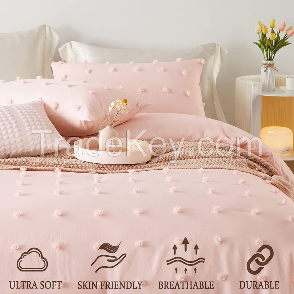 STUAA 3PCS Microfiber Comforter Set Pom Pom Ultra Soft Bed Set with 2 Pillowcase