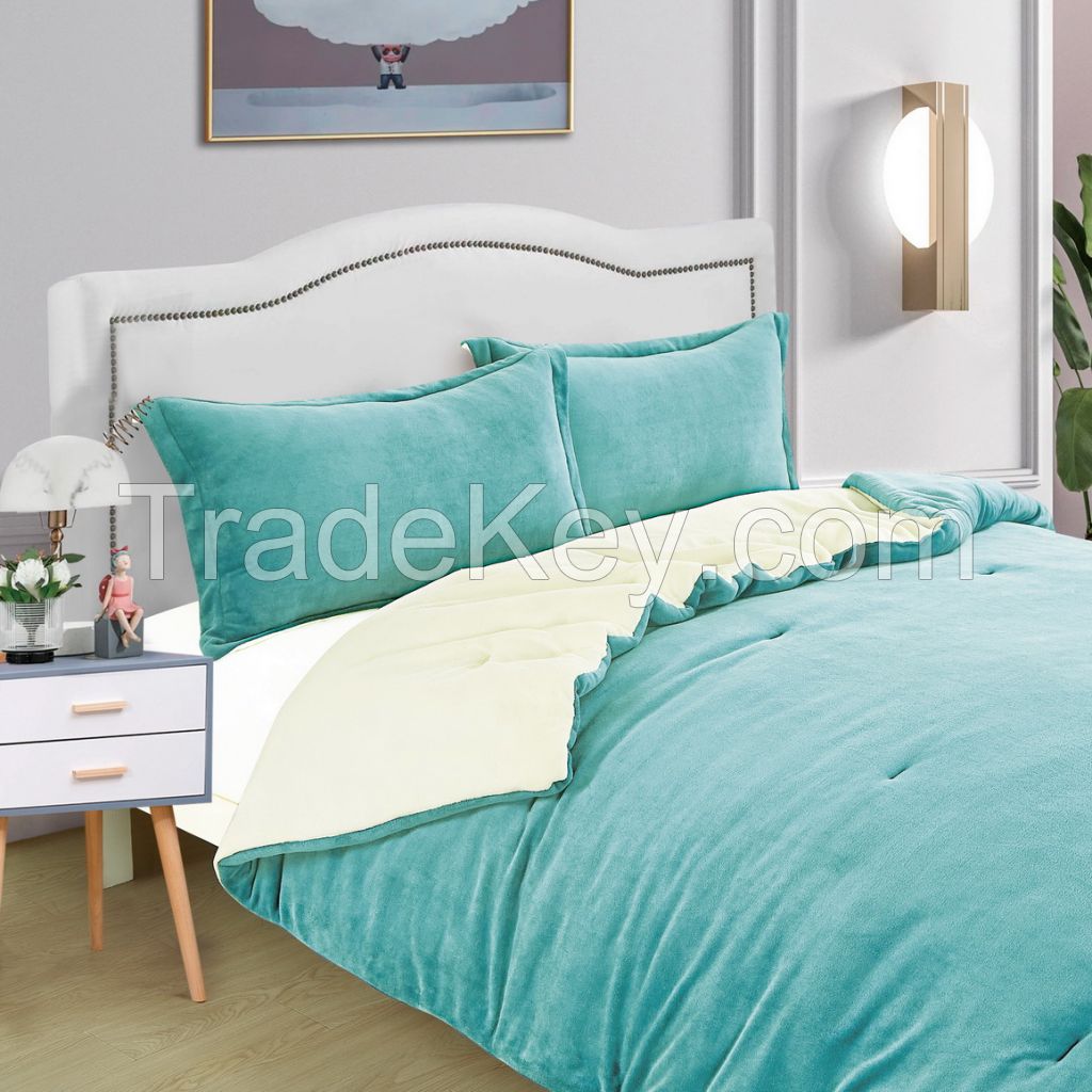 3PCS Comforter Set Flannel Fleece Ultra Soft Comforter Set with 2 Pillowcase
