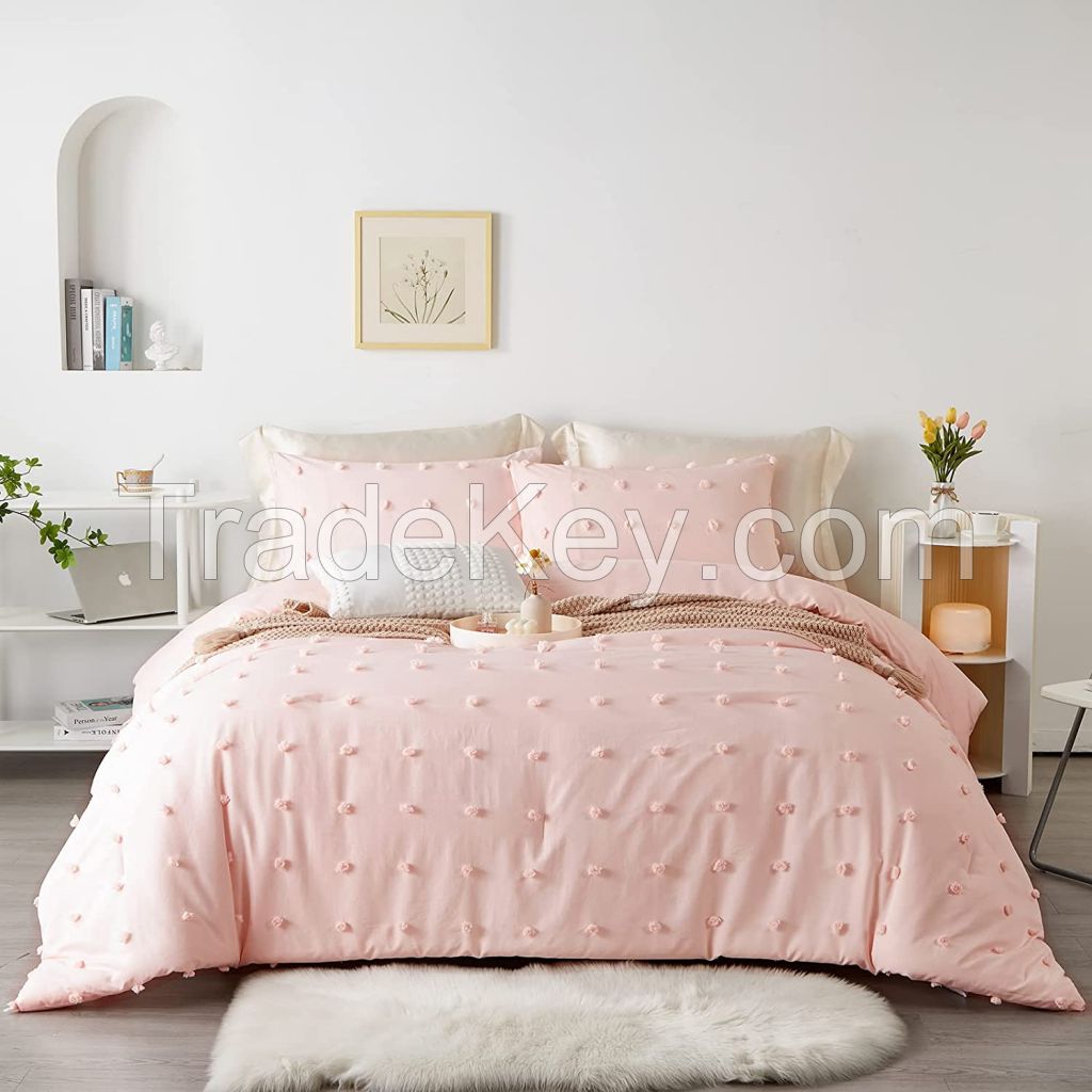 STUAA 3PCS Microfiber Comforter Set Pom Pom Ultra Soft Bed Set with 2 Pillowcase