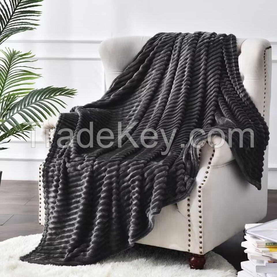280gsm 3D Ribbed Jacquard Decorative Black Throw Blanket for Couch & Bed Lightweight Warm Cozy Soft Fuzzy Blanket All Seasons