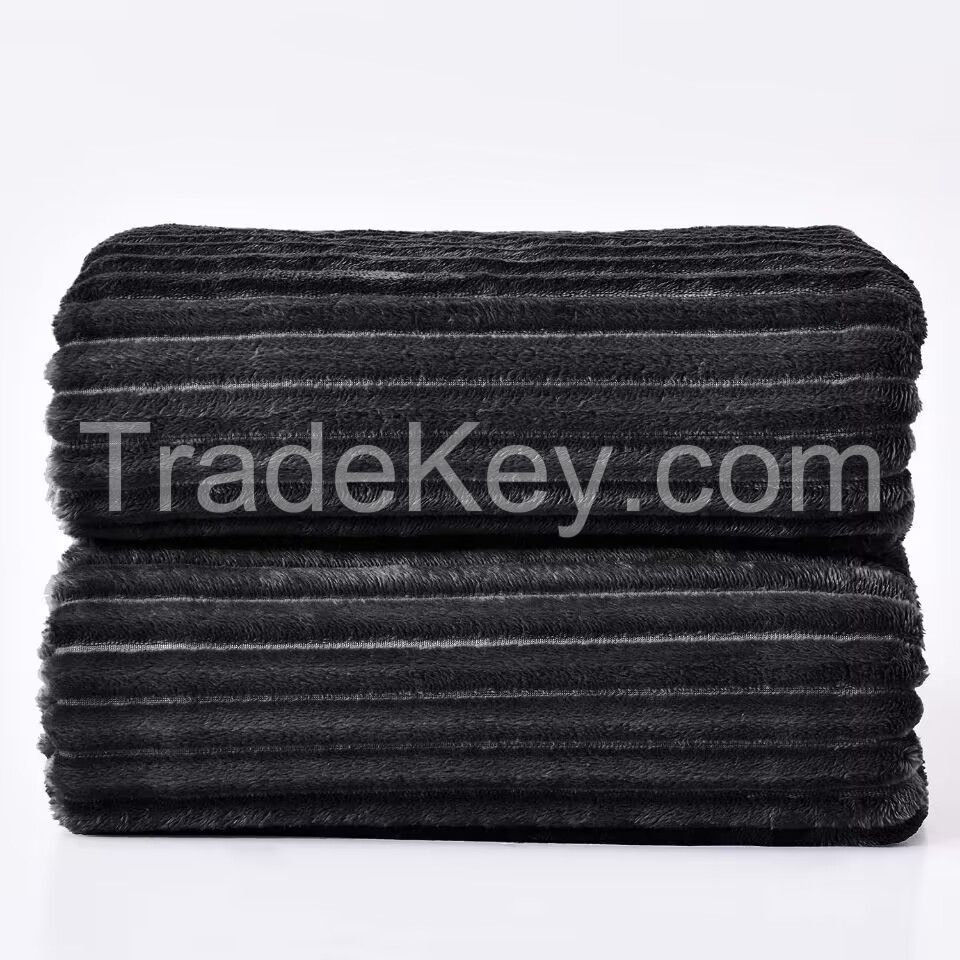 280gsm 3D Ribbed Jacquard Decorative Black Throw Blanket for Couch & Bed Lightweight Warm Cozy Soft Fuzzy Blanket All Seasons