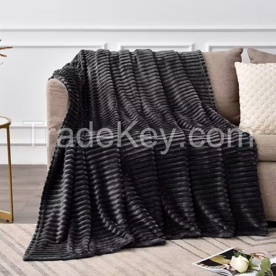 280gsm 3D Ribbed Jacquard Decorative Black Throw Blanket for Couch & Bed Lightweight Warm Cozy Soft Fuzzy Blanket All Seasons