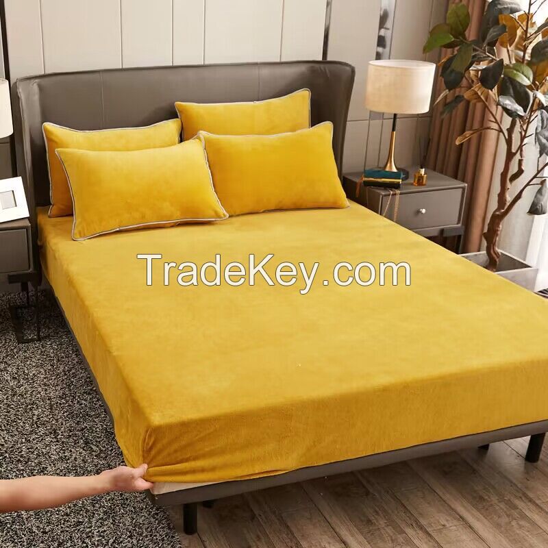 Super soft fleece mattress cover plush velvet fitted sheet for Winter