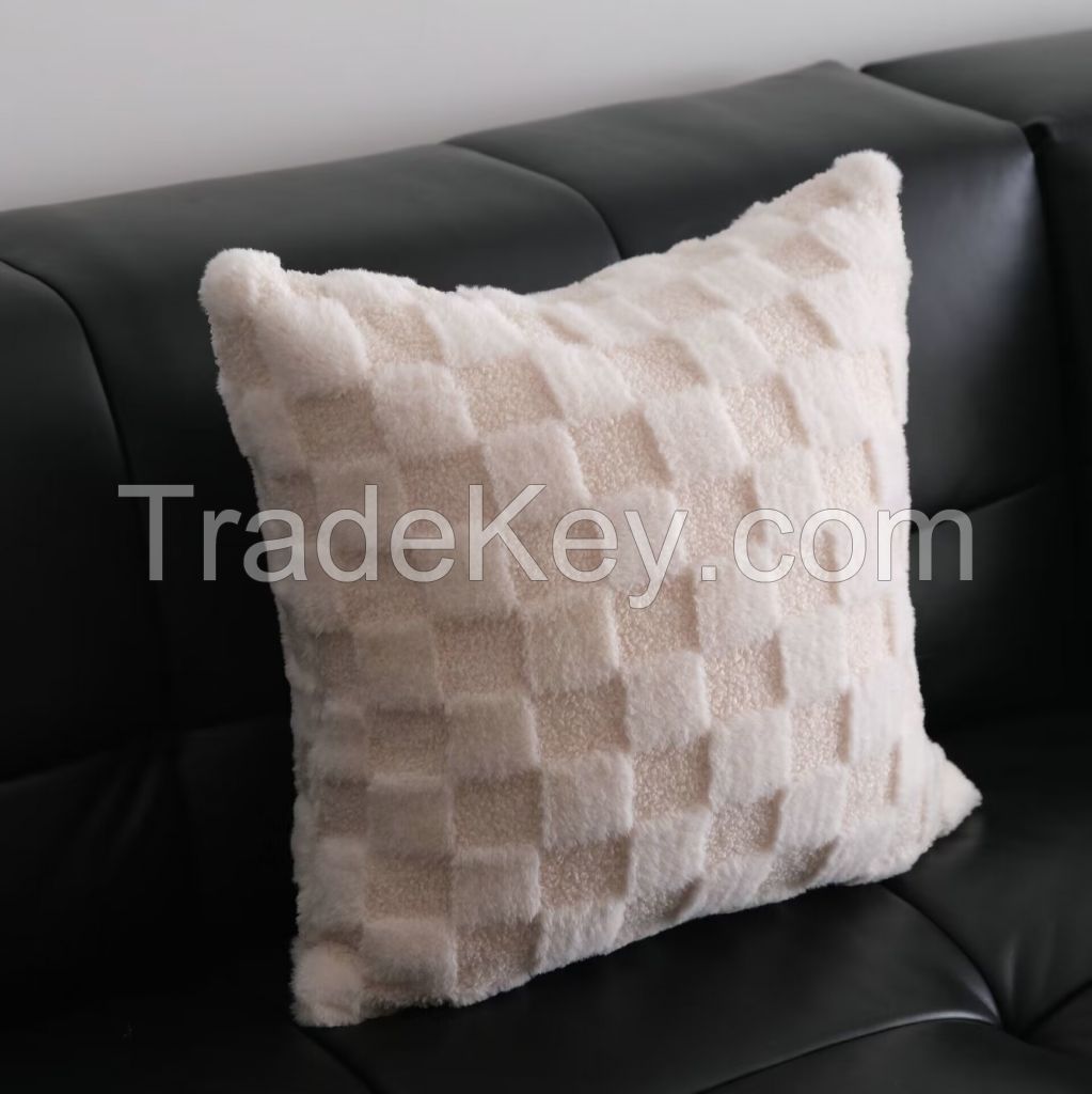 Wholesale Plush Cushion Cover Ultra Soft Jacquard Checker Throw Pillowcase for Couch Sofa Bed Car