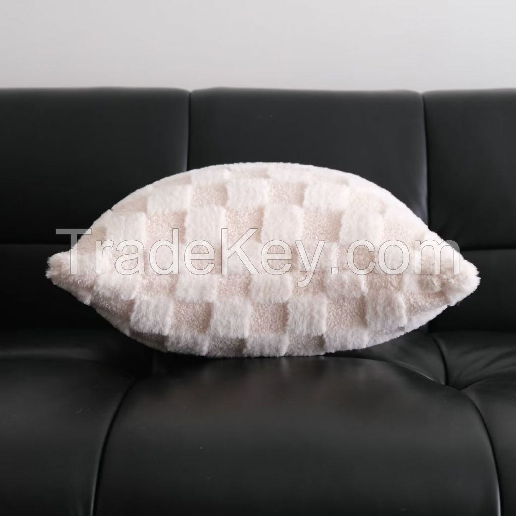 Wholesale Plush Cushion Cover Ultra Soft Jacquard Checker Throw Pillowcase for Couch Sofa Bed Car