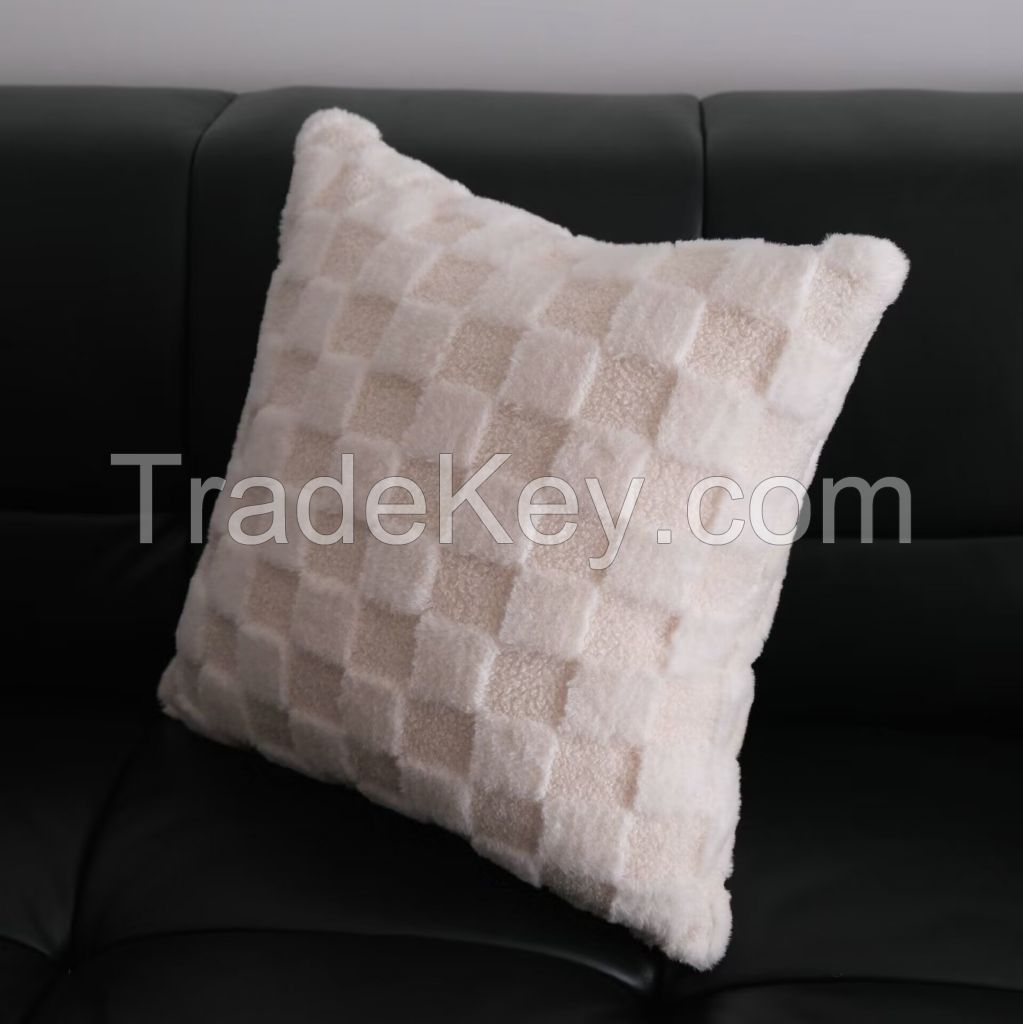 Wholesale Plush Cushion Cover Ultra Soft Jacquard Checker Throw Pillowcase for Couch Sofa Bed Car