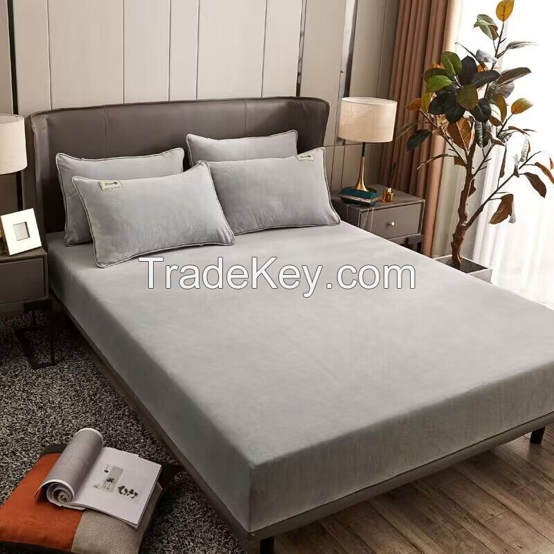 Super soft fleece mattress cover plush velvet fitted sheet for Winter