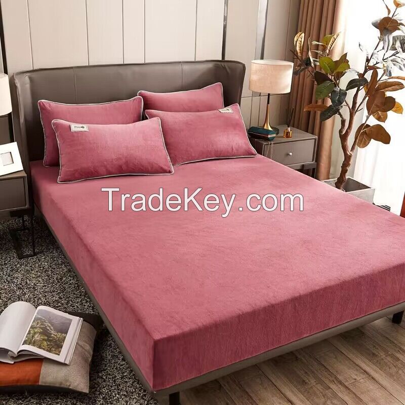 Super soft fleece mattress cover plush velvet fitted sheet for Winter
