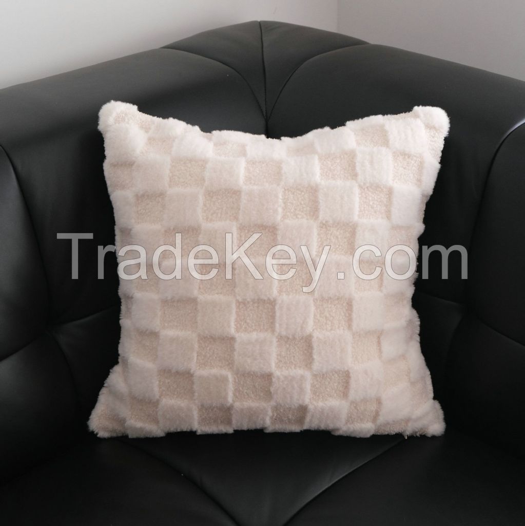 Wholesale Plush Cushion Cover Ultra Soft Jacquard Checker Throw Pillowcase for Couch Sofa Bed Car